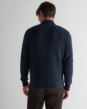 Load image into Gallery viewer, N.Peal Men's Ribbed Half Zip Cashmere Jumper Indigo Blue
