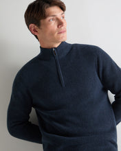 Load image into Gallery viewer, N.Peal Men's Ribbed Half Zip Cashmere Jumper Indigo Blue
