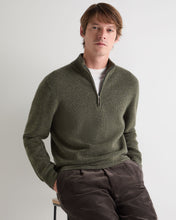 Load image into Gallery viewer, N.Peal Men's Ribbed Half Zip Cashmere Jumper Moss Green
