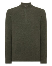 Load image into Gallery viewer, N.Peal Men's Ribbed Half Zip Cashmere Jumper Moss Green
