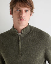 Load image into Gallery viewer, N.Peal Men's Ribbed Half Zip Cashmere Jumper Moss Green
