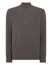Load image into Gallery viewer, N.Peal Men's Ribbed Half Zip Cashmere Jumper Wood Smoke Brown
