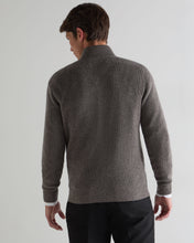 Load image into Gallery viewer, N.Peal Men's Ribbed Half Zip Cashmere Jumper Wood Smoke Brown
