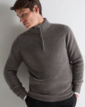 Load image into Gallery viewer, N.Peal Men's Ribbed Half Zip Cashmere Jumper Wood Smoke Brown
