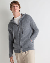 Load image into Gallery viewer, N.Peal Men's Ribbed Zip Through Cashmere Hoodie Grey Melange
