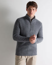 Load image into Gallery viewer, N.Peal Men's Half Zip Rib Cashmere Jumper Grey Melange
