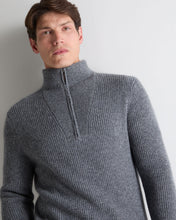 Load image into Gallery viewer, N.Peal Men's Half Zip Rib Cashmere Jumper Grey Melange
