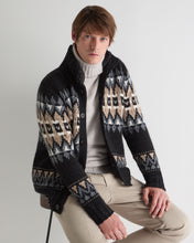Load image into Gallery viewer, N.Peal Men's Jacquard Button Through Cashmere Cardigan Charcoal Grey
