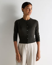Load image into Gallery viewer, N.Peal Women's Darcie Superfine Cashmere Cropped Cardigan Arabica Khaki Green
