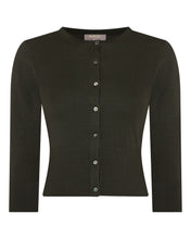 Load image into Gallery viewer, N.Peal Women's Darcie Superfine Cashmere Cropped Cardigan Arabica Khaki Green
