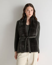 Load image into Gallery viewer, N.Peal Women's Lola Fur Placket Cashmere Gilet Arabica Khaki Green
