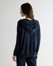 Load image into Gallery viewer, N.Peal Women's Maya Metal Trim Cashmere Hoodie Indigo Blue
