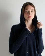 Load image into Gallery viewer, N.Peal Women's Maya Metal Trim Cashmere Hoodie Indigo Blue
