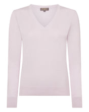 Load image into Gallery viewer, N.Peal Women's Phoebe V Neck Cashmere Jumper Chalk Pink
