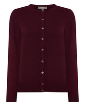 Load image into Gallery viewer, N.Peal Women's Olivia Round Neck Cashmere Cardigan Bordeaux Red
