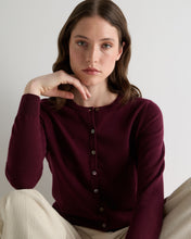 Load image into Gallery viewer, N.Peal Women's Olivia Round Neck Cashmere Cardigan Bordeaux Red
