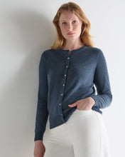 Load image into Gallery viewer, N.Peal Women's Olivia Round Neck Cashmere Cardigan Light Denim Blue
