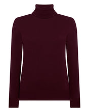 Load image into Gallery viewer, N.Peal Women's Luna Roll Neck Cashmere Jumper Bordeaux Red
