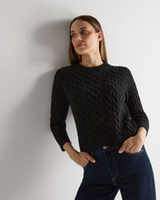 Load image into Gallery viewer, N.Peal Women's Emilia Cable Round Neck Cashmere Jumper Charcoal Grey Melange
