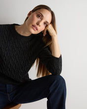 Load image into Gallery viewer, N.Peal Women's Emilia Cable Round Neck Cashmere Jumper Charcoal Grey Melange
