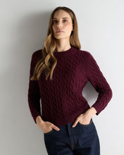 Load image into Gallery viewer, N.Peal Women's Emilia Cable Round Neck Cashmere Jumper Bordeaux Red
