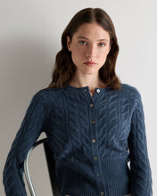 Load image into Gallery viewer, N.Peal Women's Myla Cable Cashmere Cardigan Light Denim Blue

