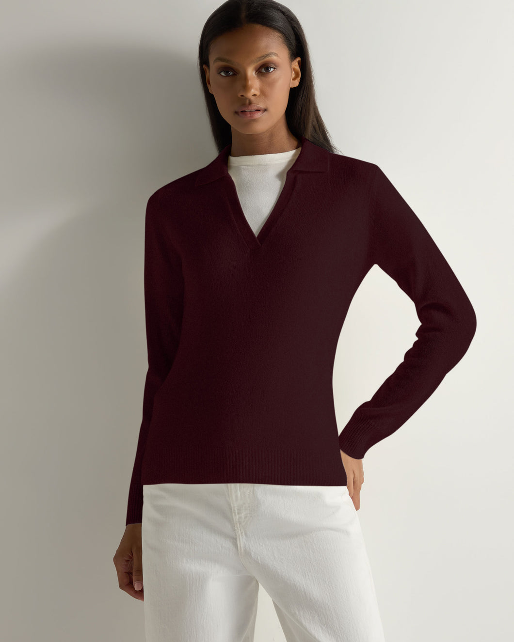 Gauzy Collared Sweater Claret