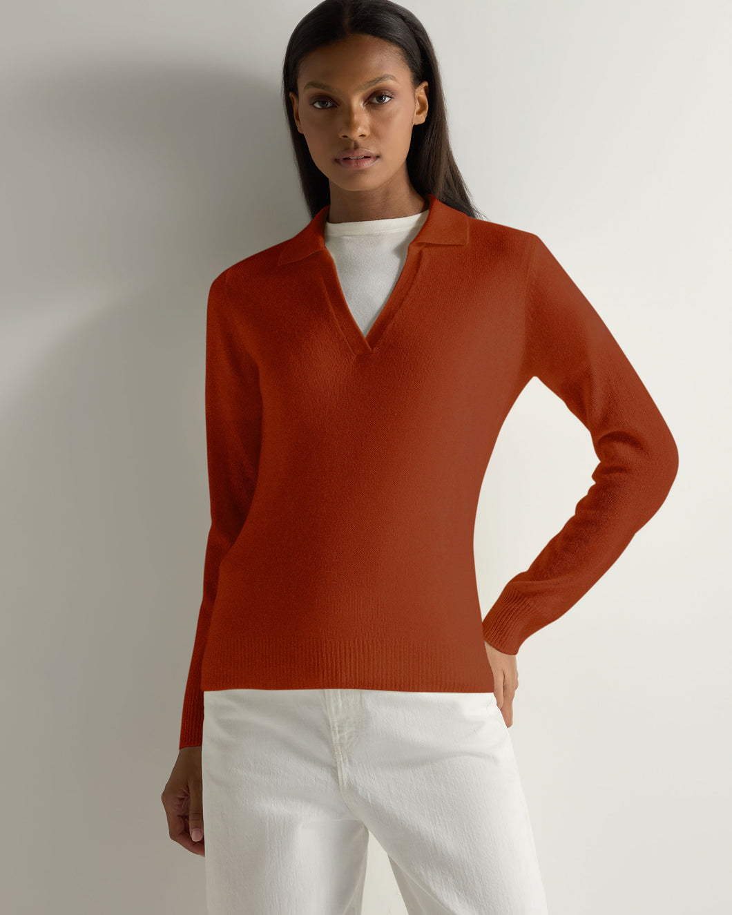 Gauzy Collared Sweater Rust