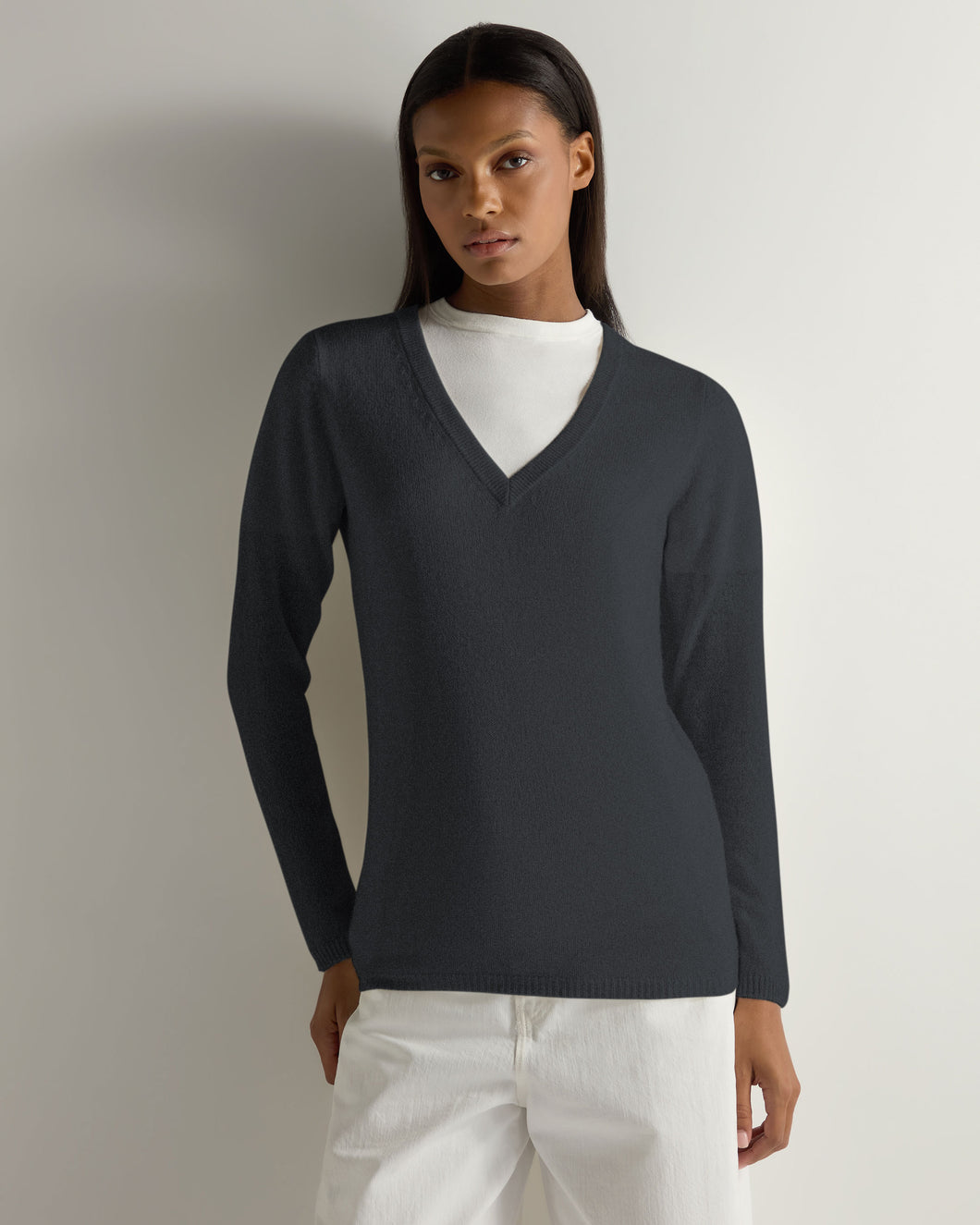 Gauzy V Neck Sweater Anthracite