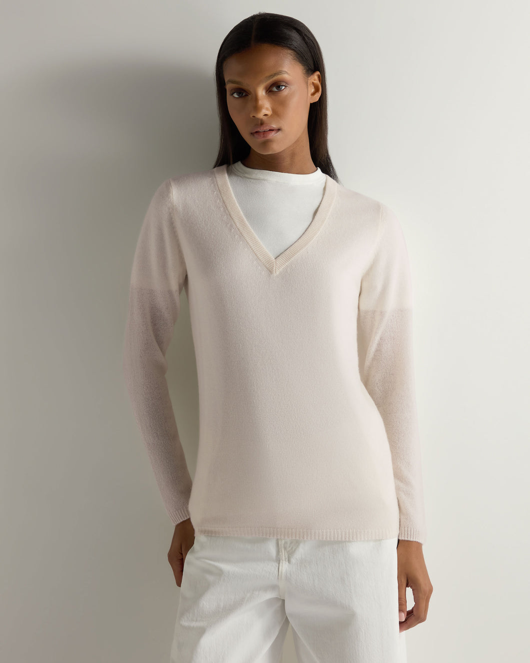 Gauzy V Neck Sweater Frost