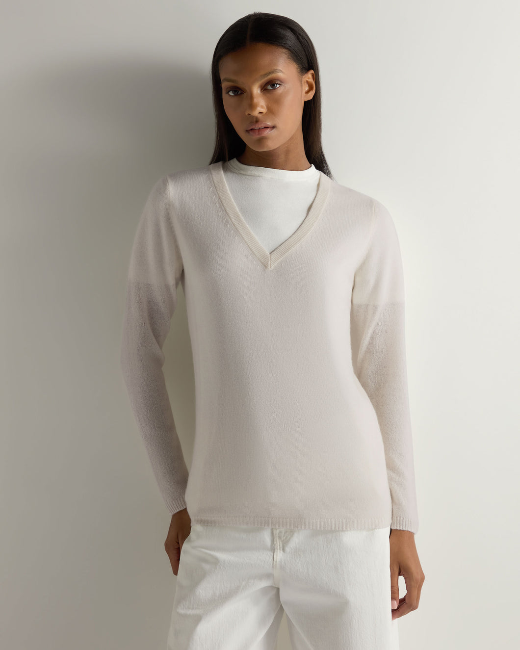 Gauzy V Neck Sweater Pebble Grey