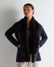 Load image into Gallery viewer, N.Peal Women's Ruby Herringbone Fur Cardigan Navy Blue
