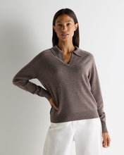 Load image into Gallery viewer, N.Peal Women's Harriet Cashmere Polo Shirt Otter Brown
