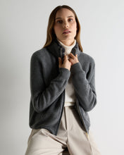 Load image into Gallery viewer, N.Peal Women's Honeycomb Full Zip Cashmere Jumper With Fur Trim Elephant Grey
