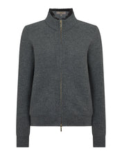 Load image into Gallery viewer, N.Peal Women's Honeycomb Full Zip Cashmere Jumper With Fur Trim Elephant Grey
