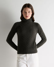 Load image into Gallery viewer, N.Peal Women's Adelyn Cable Roll Cashmere Jumper Arabica Khaki Green
