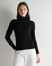 Load image into Gallery viewer, N.Peal Women's Adelyn Cable Roll Cashmere Jumper Black
