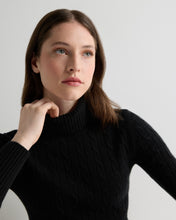 Load image into Gallery viewer, N.Peal Women's Adelyn Cable Roll Cashmere Jumper Black
