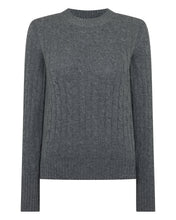 Load image into Gallery viewer, N.Peal Women's Adelyn Cable Round Neck Cashmere Jumper Elephant Grey
