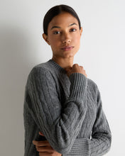 Load image into Gallery viewer, N.Peal Women's Adelyn Cable Round Neck Cashmere Jumper Elephant Grey
