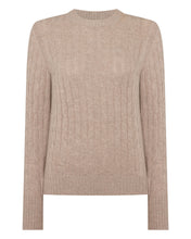Load image into Gallery viewer, N.Peal Women's Adelyn Cable Round Neck Cashmere Jumper Oatmeal Brown
