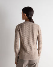 Load image into Gallery viewer, N.Peal Women's Adelyn Cable Round Neck Cashmere Jumper Oatmeal Brown
