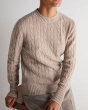 Load image into Gallery viewer, N.Peal Women's Adelyn Cable Round Neck Cashmere Jumper Oatmeal Brown
