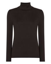 Load image into Gallery viewer, N.Peal Women's Superfine Cashmere Ribbed Roll Neck Jumper Chocolate Brown
