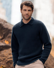 Load image into Gallery viewer, N.Peal Men&#39;s Clapham Rib Cashmere Polo Navy Blue
