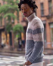 Load image into Gallery viewer, N.Peal Men&#39;s Berwick Stripe Roll Neck Cashmere Jumper Frost White
