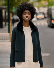 Load image into Gallery viewer, N.Peal Women&#39;s Herringbone Cashmere Jacket with Fur Trim Navy Blue

