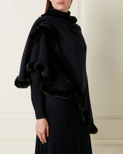 Load image into Gallery viewer, Women's Ayla Fur Trim Cashmere Cape Navy
