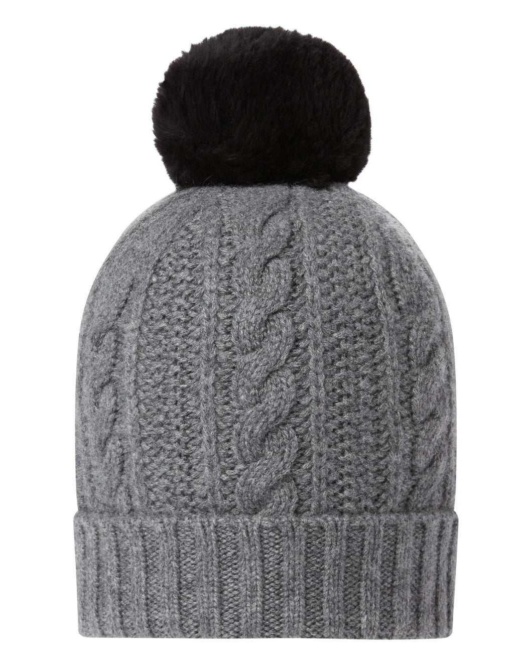 N.Peal Unisex Shearling Pom Cable Hat Elephant Grey