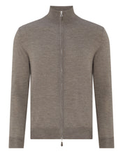 Load image into Gallery viewer, N.Peal Men&#39;s The Hyde Fine Gauge Cashmere Zip Jumper Taupe Brown
